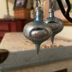 Blue Christmas Ornament Earrings Space Theme Sparkly, Contemporary Xmas Jewelry